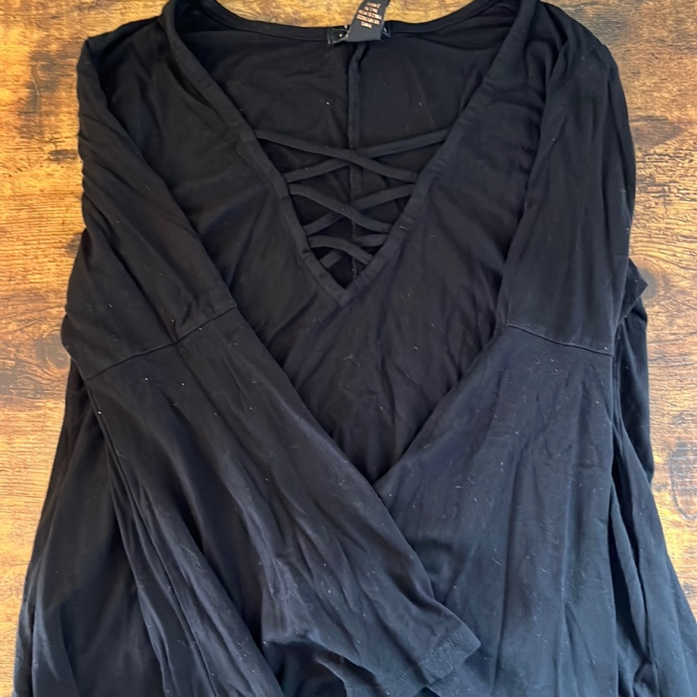 Black Forever 21 cross crop mid length sleeve black top